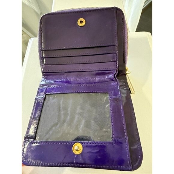 Purple Eel Skin BiFold Wallet Gold Toned Zipper Zip Around Snap Cards bills Vtg - Picture 3 of 11